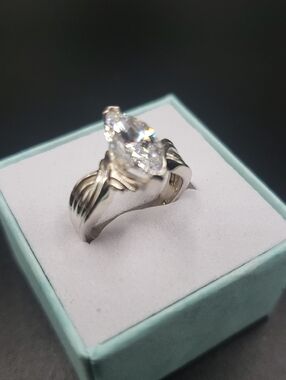 Sterling Silver Marquise Cut Diamonique Ring, Size 5